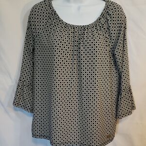 Michael Kors Relaxed Black and White 3/4 Sleeve Blouse